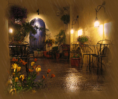 Picture; raining on the patio.